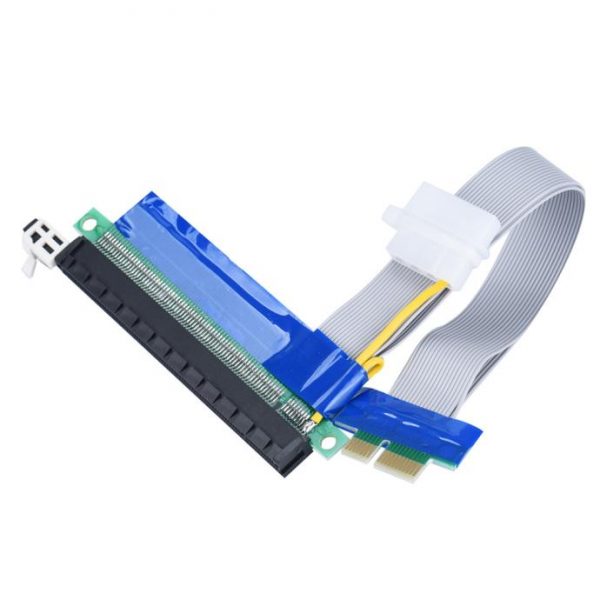 PCIe Riser 1x naar 16x met flatcable en molex voeding (19cm)